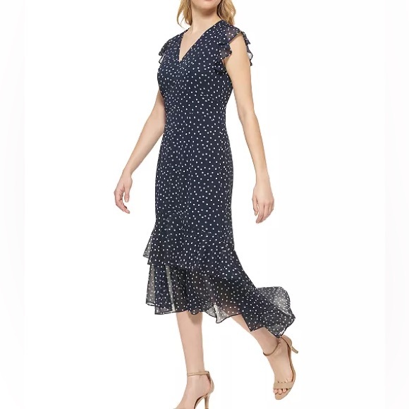 TOMMY HILFIGER Elegant Women White and Black Chiffon Polka Dot Dress, Size 4 - Picture 7 of 15